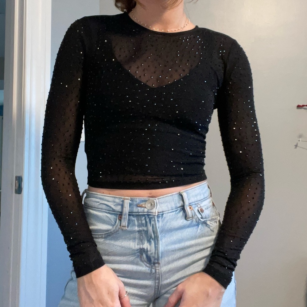 Mesh Rhinestone Windsor Top
